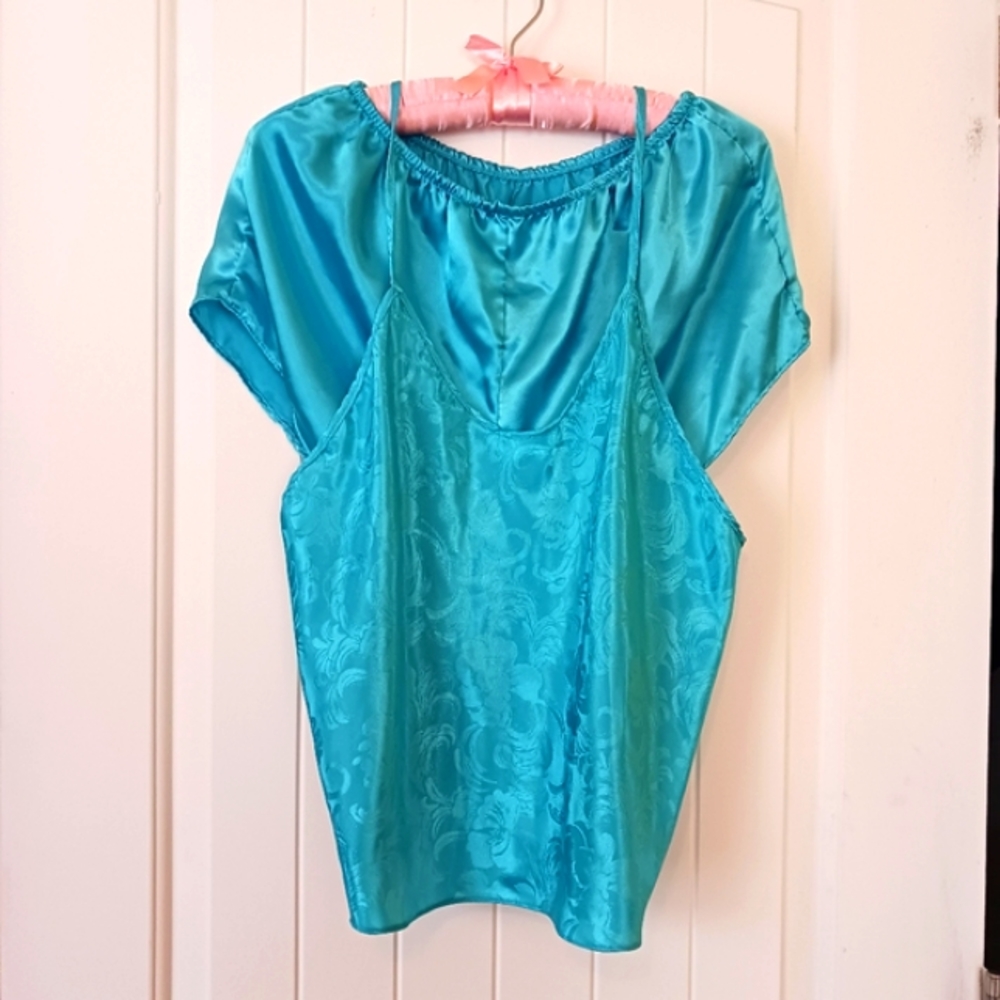 Anne Stuart Aqua 2 Piece Silky Pajama Set